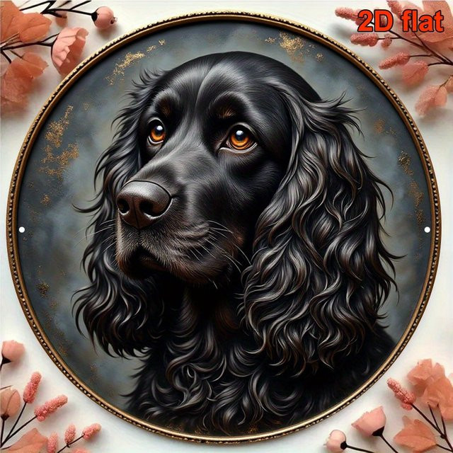 Runde Vintage Beschilderung HELLOYOUNG mit Black Kirk Spaniel Portrait, Durchmesser: 20 cm - Bild 1