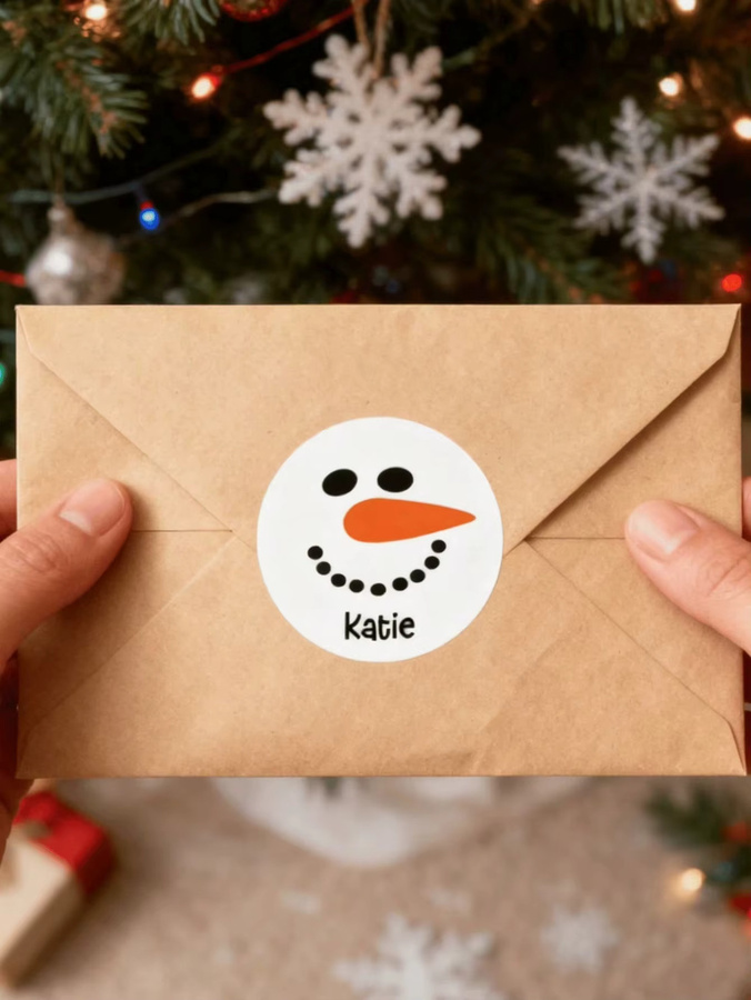 Personalisierte Schneemann Weihnachtsaufkleber mit individuellem Namen für Geschenketiketten und Umschläge, B/H: 5 x 4 x 3 cm, Mehrfarbig - Bild 2