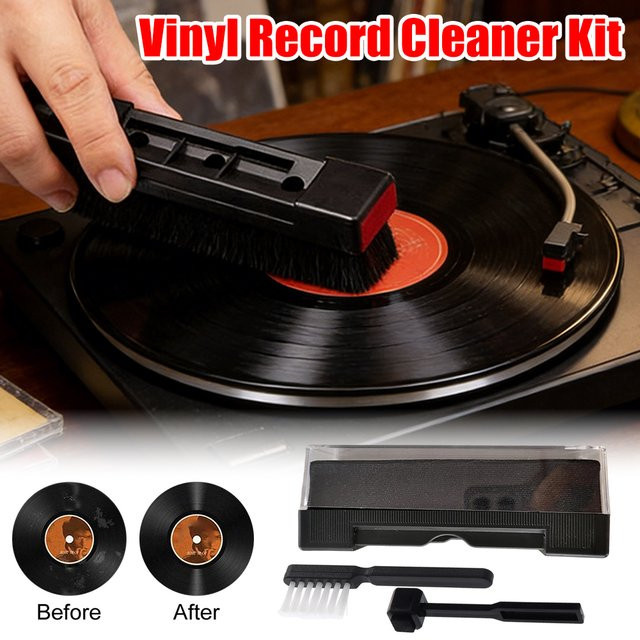 APWIKOGER Vinyl-Schallplattenreiniger Set mit Reinigungsbürsten und Staubentferner in Schwarz - Bild 1