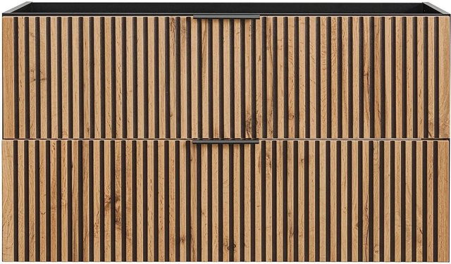 Waschbeckenunterschrank Madela in Schwarz und Naturfarben Hell mit Streifenoptik, Breite: 100 cm - Bild 1