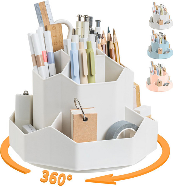 Multifunktionaler 360 Grad drehbarer Stifthalter und Desktop-Organizer in Weiß für Büro und Schule - Bild 1