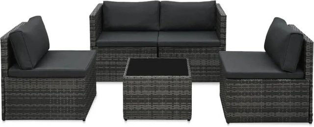Furnicato 5-tlg Garten-Sofagarnitur in U-Form aus Poly Rattan mit Auflagen und Couchtisch in Grau - Bild 1