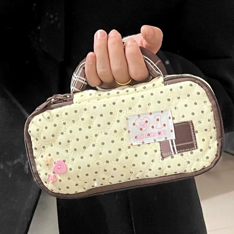 Handliches koreanisches Federmäppchen mit Polka Dots in Lila, tragbare Schreibwaren-Tasche aus Textil mit großer Kapazität für Schüler - Bild 2