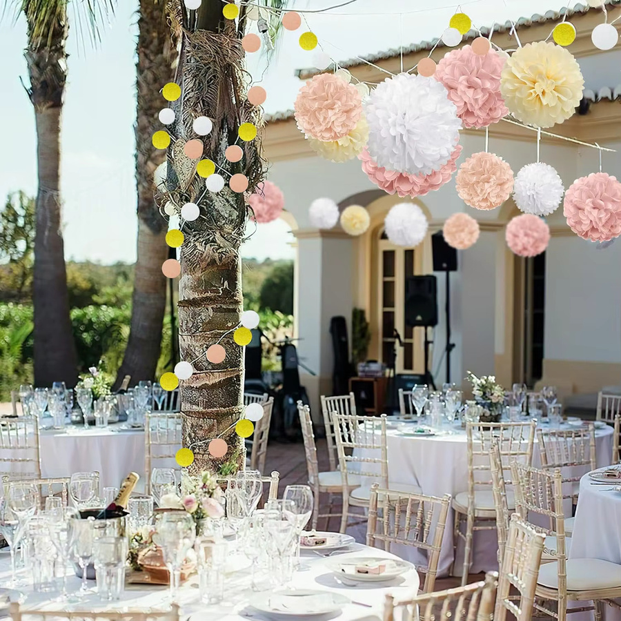23-teiliges Party-Dekorationsset aus Seidenpapier mit Pompons, Kreis-Punkt-Banner und hängenden Wirbeln in Beige, Pink und Weiß für Hochzeit, Geburtstag oder Babyparty - Bild 2