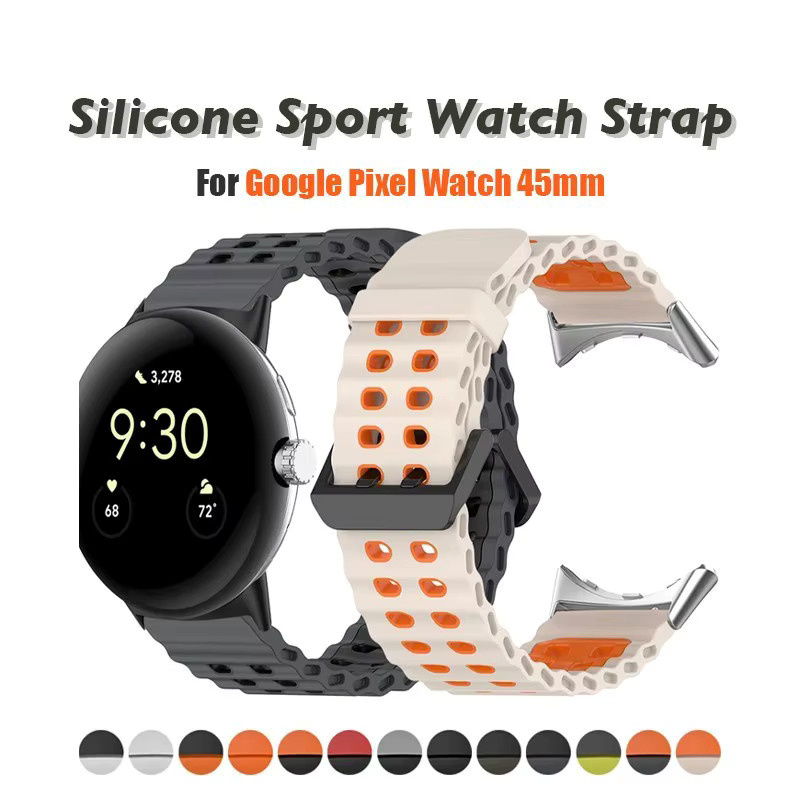 Google Uhrenarmband Silikon, zweifarbig, blue, Schwarz, 45 mm - Bild 1