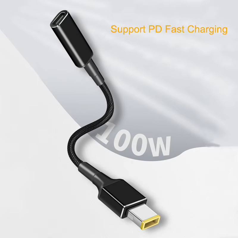 USB Typ C auf Vierkantstecker Konverter für Lenovo Thinkpad, 100 W Schnellladeadapter, Schwarz - Bild 2