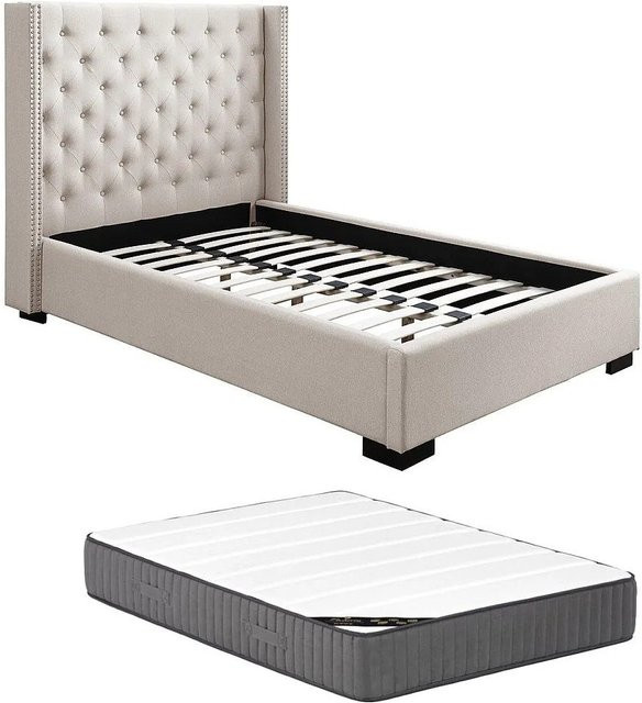 Vente-unique Bettrahmen Massimo in Beige im Vintage-Stil, B/T/H: 143,5 x 120 x 215,5 cm - Bild 1