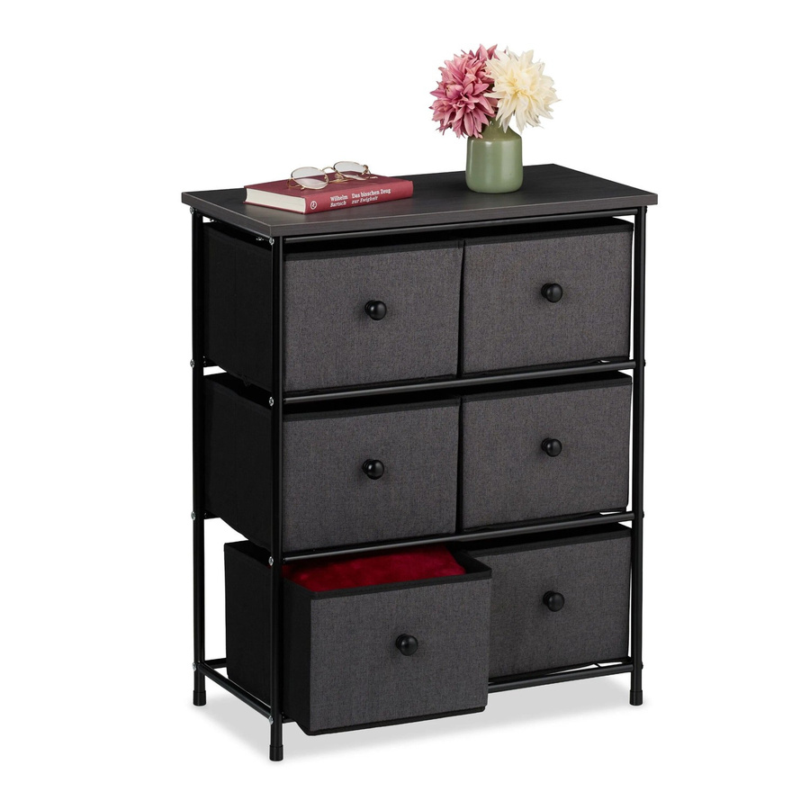 Relaxdays Kommode aus Metall mit 6 Schubladen in Schwarz, B/T/H: 60 x 32 x 73 cm - Bild 2