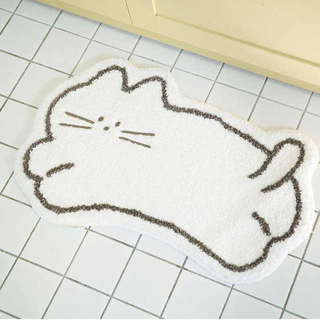 VIKAMA Niedlicher Katzenteppich in Weiß für Schlafzimmer und Badezimmer B/T: 60 x 40 cm - Bild 1