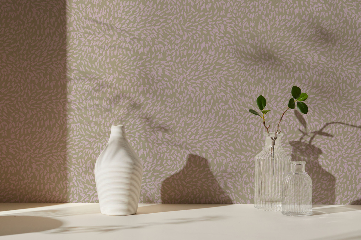 Sian Zeng Tapete Grass in Pink, Green und Beige mit abstraktem Naturdesign aus Vlies - Bild 1
