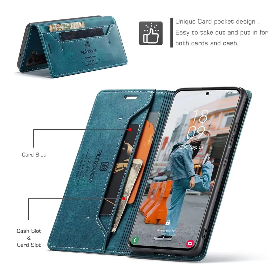 Samsung Wallet Flip Cover Ledertasche für S25 Edge S22 Ultra S21 FE S20 S10 S9 S8 Plus A53 A33 A13 A52S A42 A32 A22 A12 A71 A51 in Schwarz - Bild 2