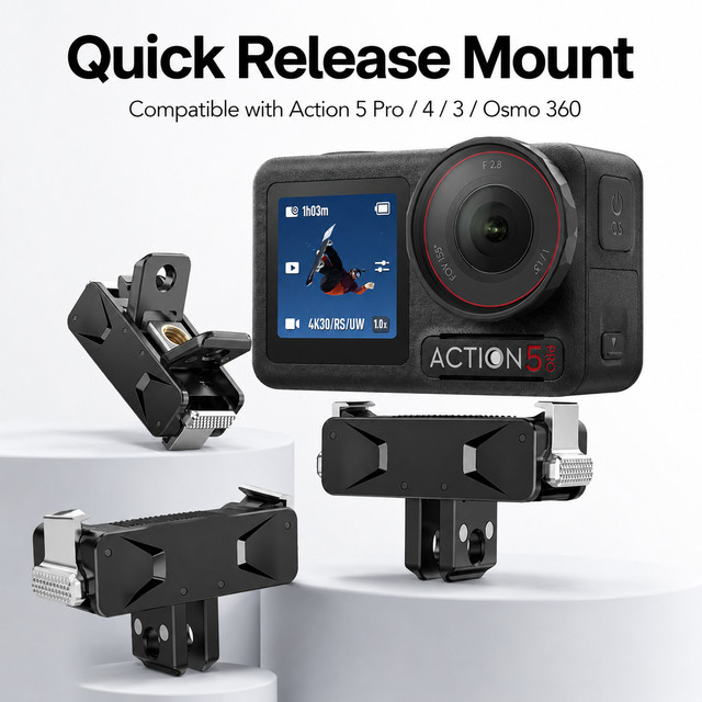 DJI Schnellverschluss-Magnetadapterhalterung in Schwarz für OSMO Action 3 4 5 Pro und OSMO 360 mit 1/4 Zoll Schraube - Bild 1