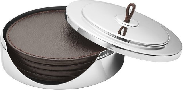 Georg Jensen Manhattan Untersetzer Set aus Leder in Silber, rund - Bild 1