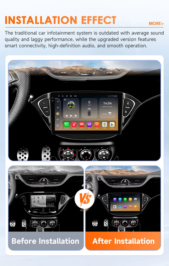 OSSURET Android 14 Autoradio mit 9-Zoll 2-DIN Display, Qualcomm Snapdragon 6115 Octa-Core, kabelloses CarPlay und Android Auto, DSP Audio und SWC, Schwarz, passend für Opel Adam 2013-2016 und Corsa E 2015-2019 - Bild 3