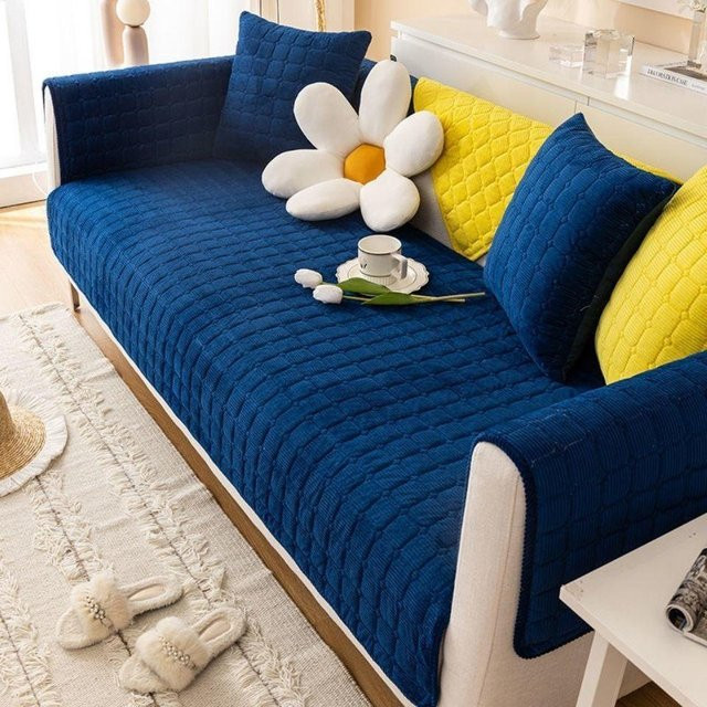 Your Warm Home Plüsch Sofa Kissen in Blau, rutschfest und verdickt, B/B: 120 x 70 cm - Bild 1