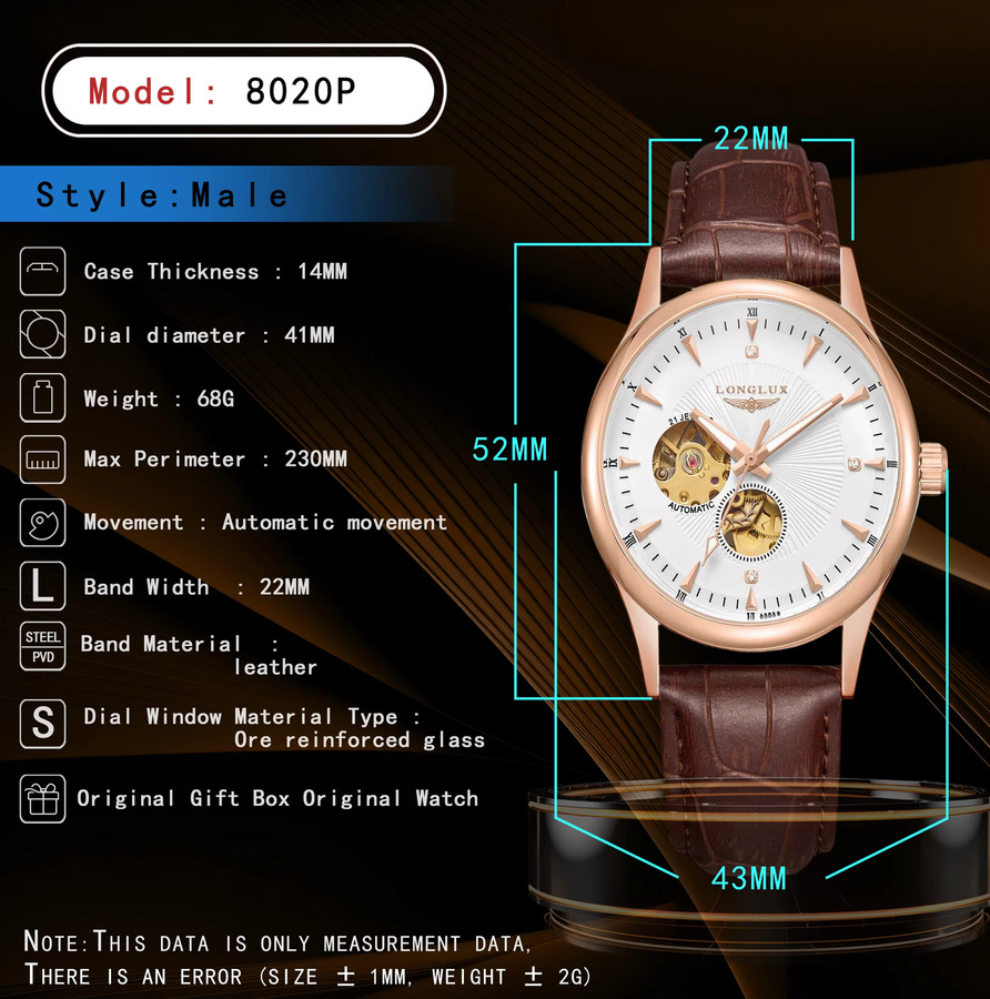 LONGLUX Armbanduhr Automatik, Weißgold, Leder, Herren - Bild 3