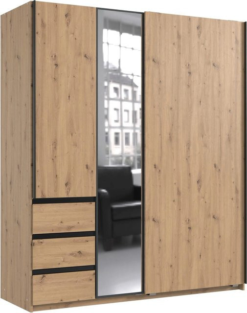 Mömax Schwebetürenschrank Adria in Graphit und Eiche Artisan mit Schubladen, B/T/H: 198 x 63 x 168 cm - Bild 1