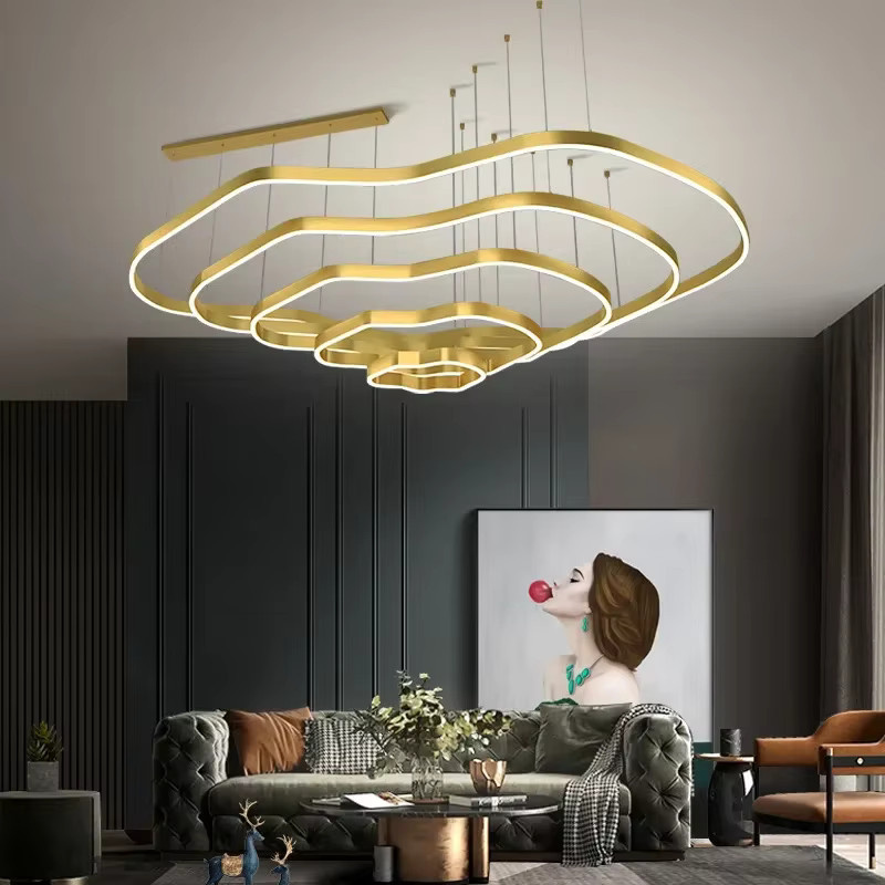 Xiuxiu Moderne LED Pendelleuchte Circular Ring in Gold und Kaffee aus Aluminium und Messing für Wohnzimmer und Restaurant - Bild 1
