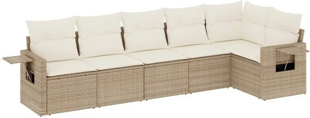 vidaXL 6-tlg. Garten-Sofagarnitur in L-Form aus Polyrattan mit Kissen in Beige - Bild 1