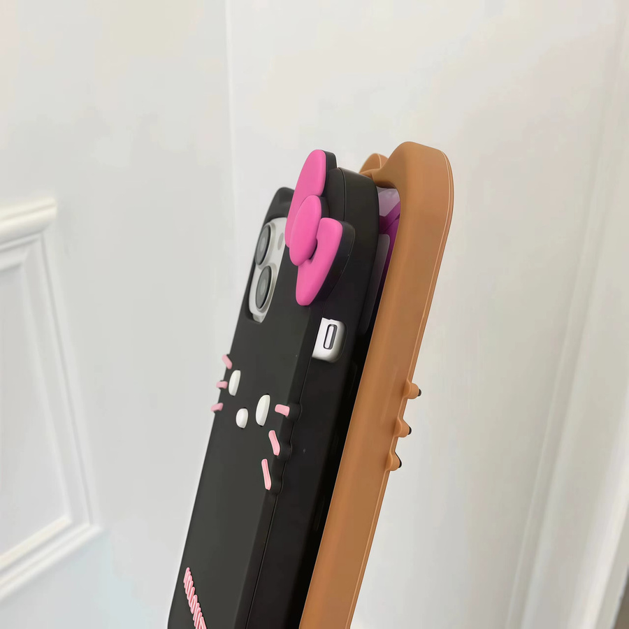 Sanrio Hello Kitty Handyhülle aus weichem Silikon in Schwarz für iPhone 11 bis iPhone 17 Pro Max, stoßfeste Cartoon-Schutzhülle - Bild 3