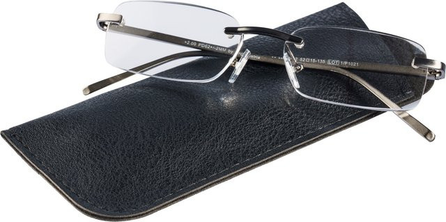 Lesebrille, randlos, rechteckig, Metall, grau, silber, Unisex - Bild 1