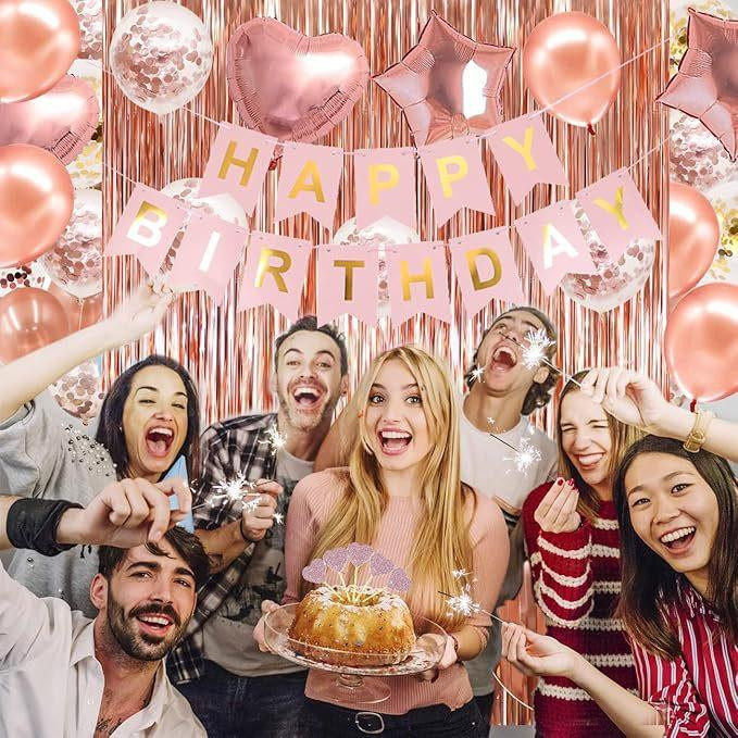 Roségoldenes Geburtstagsdeko-Set mit Latexballons und Regenvorhang zur Partydekoration - Bild 2