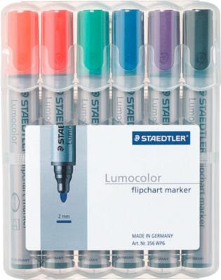 STAEDTLER Lumocolor 356 Flipchartmarker, permanenter Marker mit Bullet-Spitze, farbsortiertes 6er-Set - Bild 1