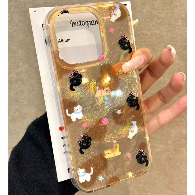 Transparente Silikon-Handyhülle mit braunem Katzen-Liebesherz und Vortex-Muster für iPhone 11 bis iPhone 17 Pro Max und weitere Modelle - Bild 2