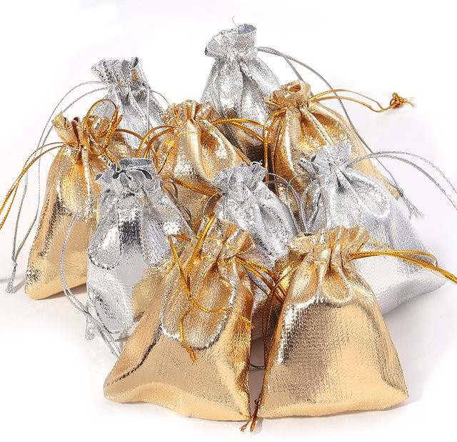 Stoff-Geschenktaschen für Schmuck und DIY-Projekte in Gold und Silber - Bild 1