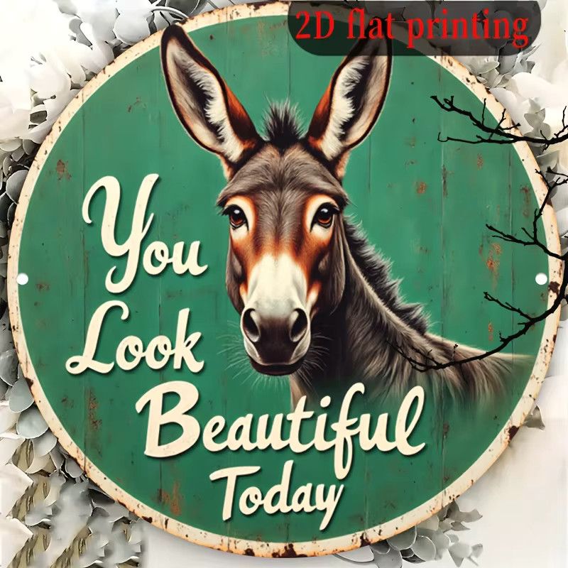 Vintage Aluminium Wandschild Potdemiel You Look Beautiful Today mit Esel-Design in Grün, B/H: 20,32 x 20,32 cm - Bild 5