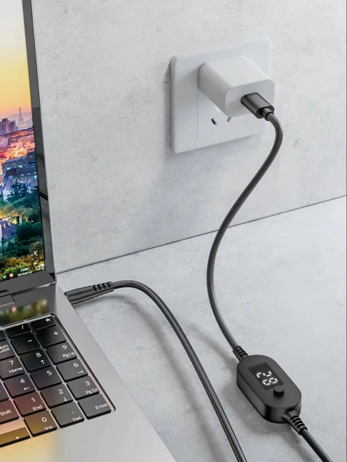 Geris Power Universal DC AC Adapter Set mit 34 Stück, USB-C auf 5,5x2,5mm, 140W, Einstellbare Spannung 5V-28V, Schwarz - Bild 1