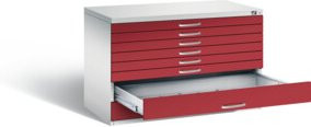 C+P Flachablageschrank Serie 7100_7200 in Rubinrot und Lichtgrau, H x B x T: 76 x 110 x 76,5 cm - Bild 1