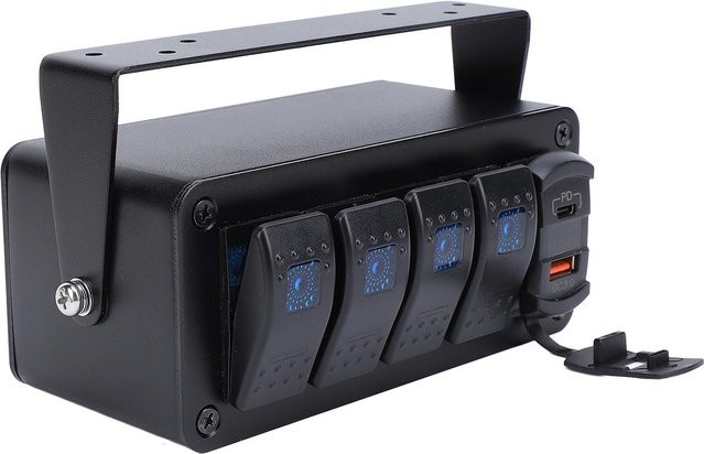CosyHome 4-Gang-Wippschalterfeld mit PD Typ C und QC3.0 USB-Ladegerät, wasserdicht, Schwarz - Bild 1