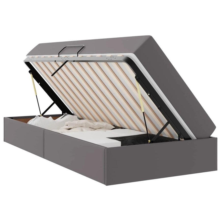 vidaXL Aufbewahrungsbett mit 2 Matratzen in Grau aus Kunstleder und Metall mit Lift-up-Funktion B/T/H: 140 x 204 x 43,5 cm - Bild 2
