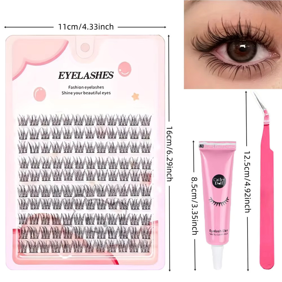 Falsche Wimpern Sonnenblumen-Stil mit Wimpernkleber und Wimpernzange, Black - Bild 2