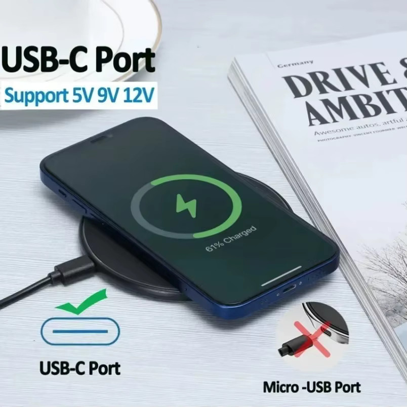 VIKEFON Drahtloses Ladegerät mit LED-Licht als Desktop-Ladestation für iPhone, Samsung und Xiaomi in Schwarz - Bild 4