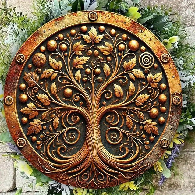 CIFBUY Wanddekoration Eisenbaum des Lebens in Schwarz und Gold, Vintage Mandala Metall Kunst Hängeschild, B/H: 20,32 x 20,32 cm - Bild 1