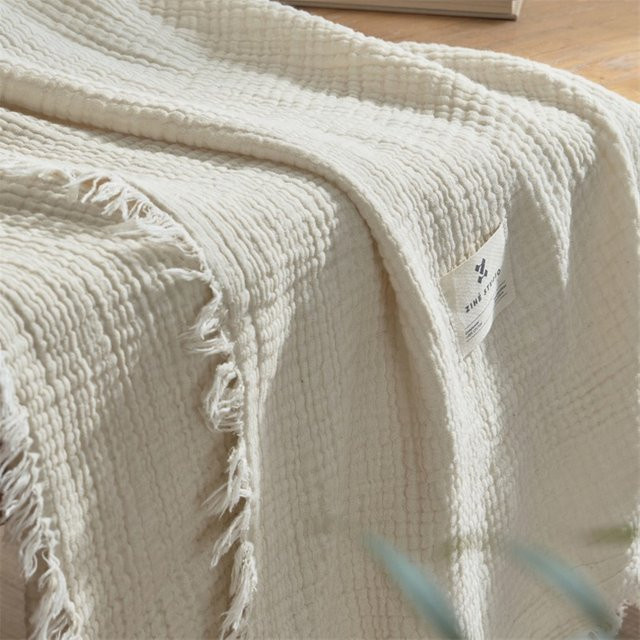 Dreamreal Baumwoll-Musselin-Decke im Boho-Stil mit Quasten, B/B: 170 x 130 cm, Anthrazit und Weiß - Bild 1