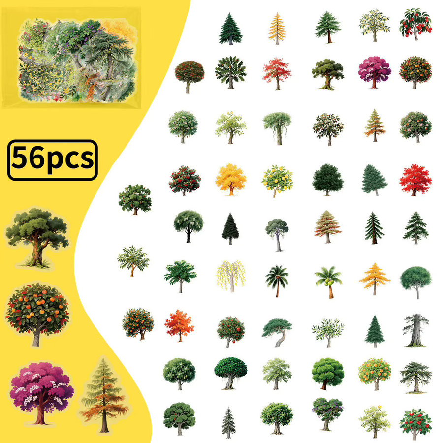 56 Stück transparente PET-Graffiti-Aufkleber mit Waldpflanzen im Naturstil von YourLife Store, multicolor - Bild 1