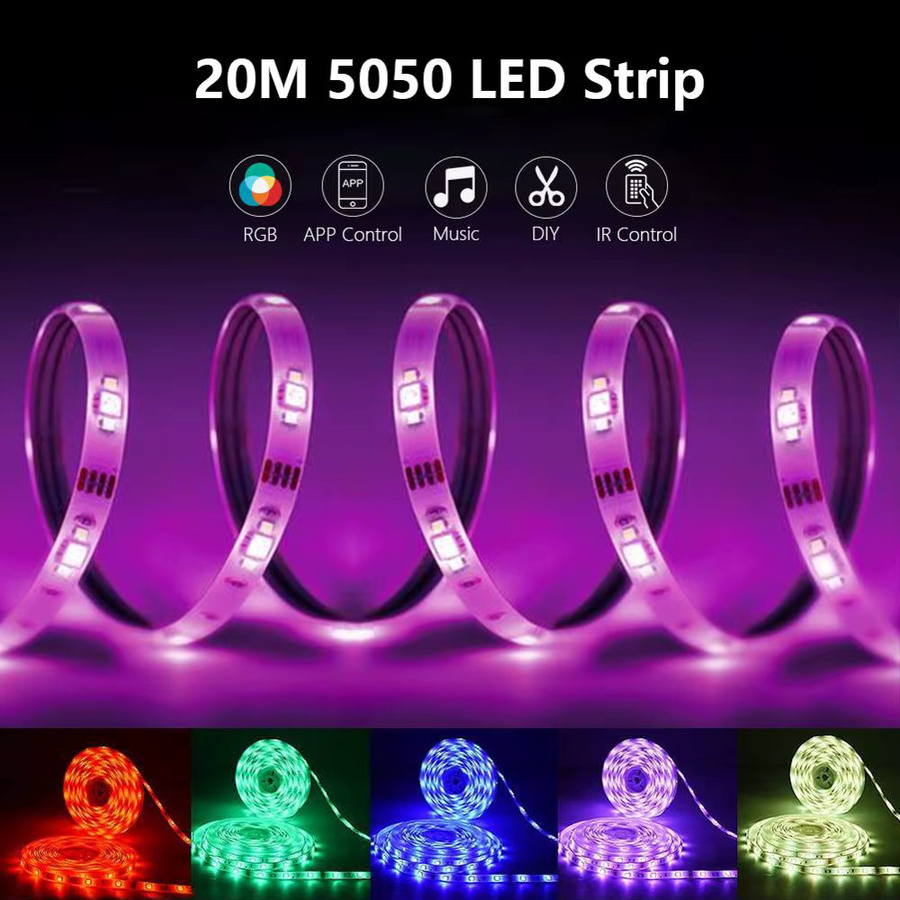 RGB LED-Lichtleiste mit Musiksynchronisierung und App-Steuerung, 12 V, Multicolour, 18 LEDs/m - Bild 3