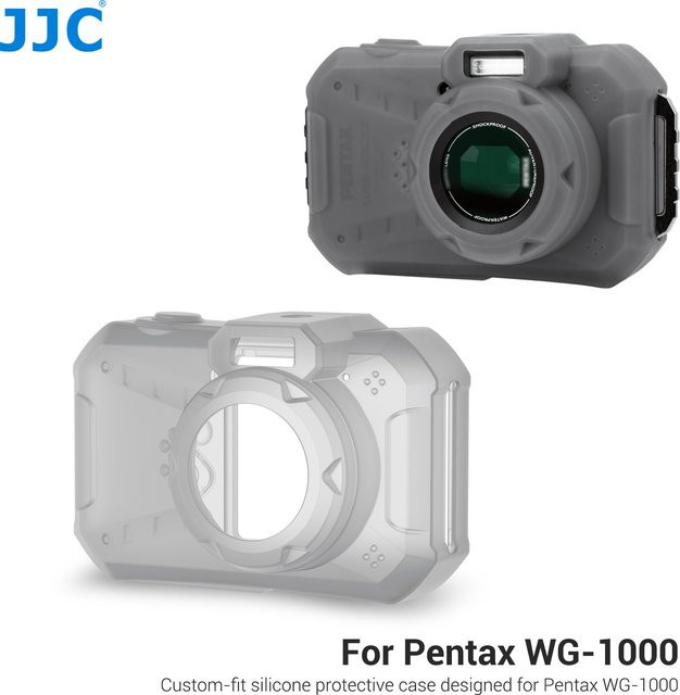 JJC Kamera-Silikonjacke für Pentax WG-1000 in Grau, kratzfeste und weiche Silikonhülle mit zusätzlichem Schutz und Griff - Bild 1