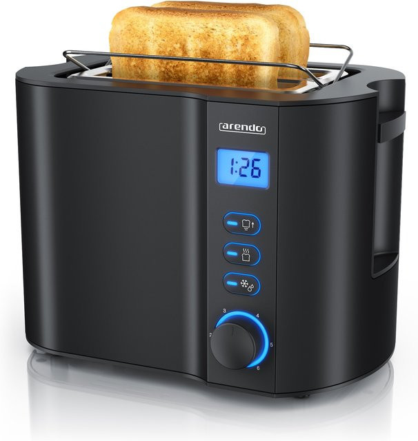 Arendo 2-Scheiben Toaster mit LCD-Display, 800 Watt, 6 Bräunungsstufen, Auftaufunktion und Brötchenaufsatz, Schwarz - Bild 1