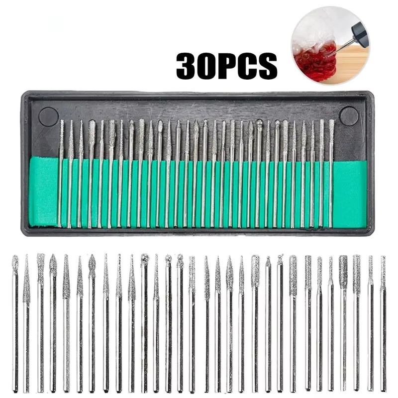 Dremel 30-teiliges Diamantfräser-Set in Silber mit Aufbewahrungsbox für Elektroschleifer und Rotationswerkzeuge, Schaftdurchmesser 2,35 mm und 3 mm - Bild 2