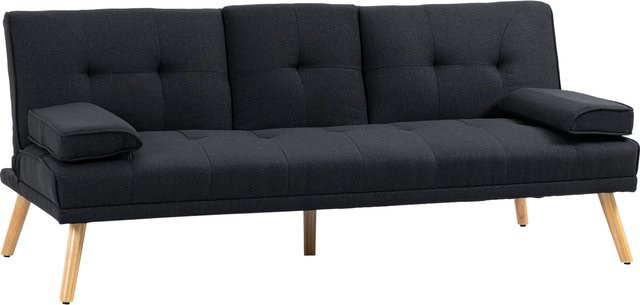 HOMCOM 3-Sitzer Schlafsofa in Grau mit Leinenoptik und Skandi-Design inklusive klappbarem Tisch und Becherhalter - Bild 1