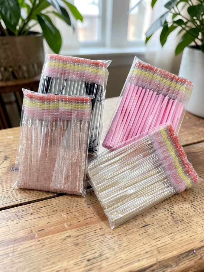 butyselon Wimpernbürsten mit Kristallgriff, 50 Stück, Regenbogenfarben, Unisex - Bild 3
