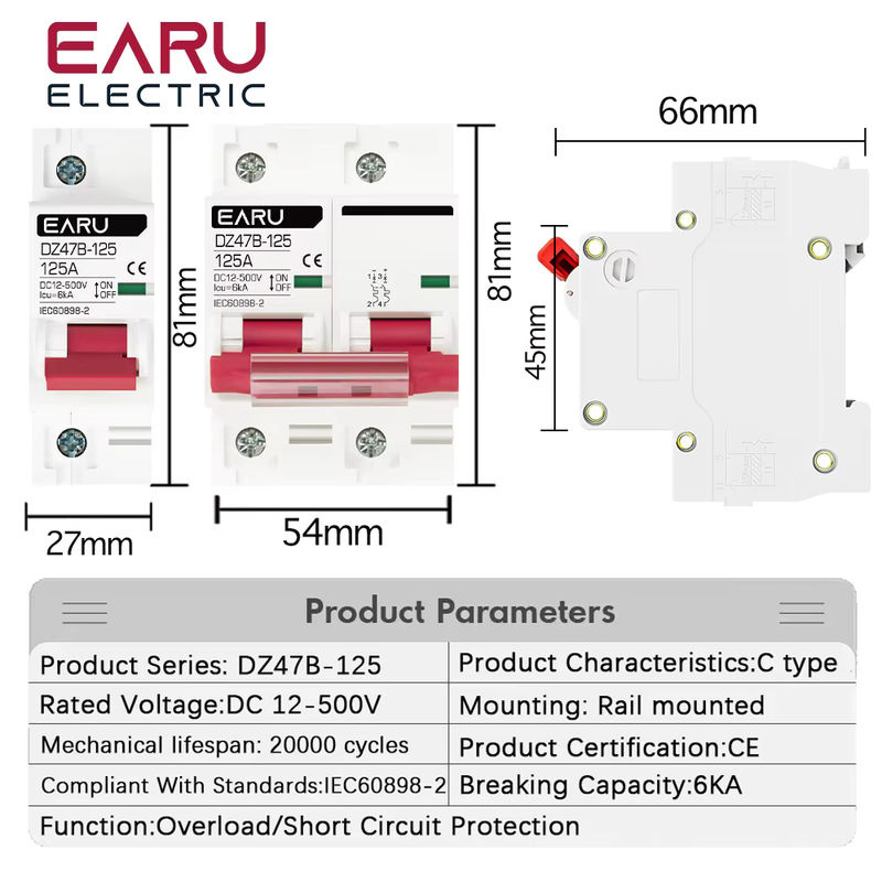 EARU DC12 24V MCB Mini-Leitungsschutzschalter DZ47 Batterie-Autoschutzschalter für Plus- und Minuspol in Weiß - Bild 2