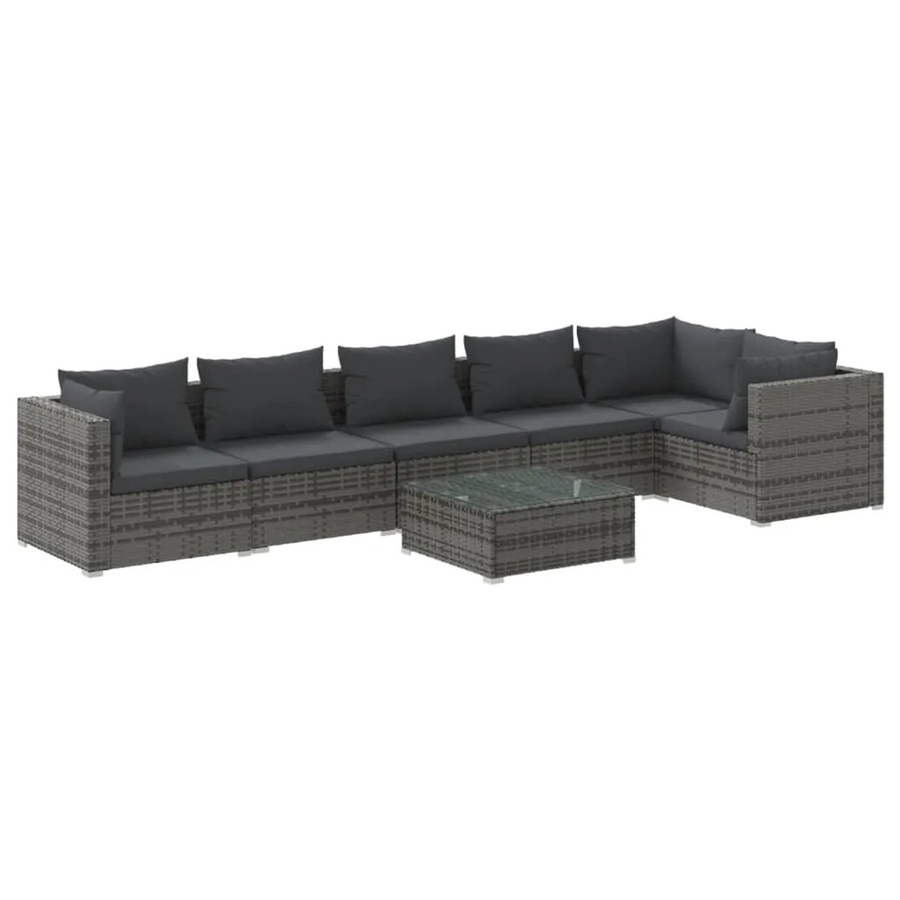 vidaXL 7-tlg Garten-Lounge-Set aus Poly-Rattan in Grau-Anthrazit mit Kissen und Couchtisch - Bild 2