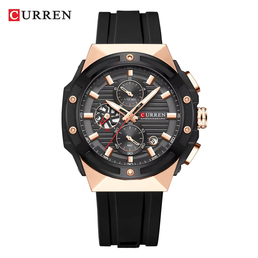 CURREN Chronograph Armbanduhr, Quarz, Edelstahl, Silikon, Schwarz, Herren - Bild 2