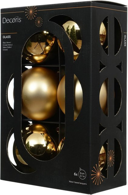 Decoris Weihnachtskugeln aus Glas in Gold, 6 Stück, Durchmesser: 8 cm - Bild 1