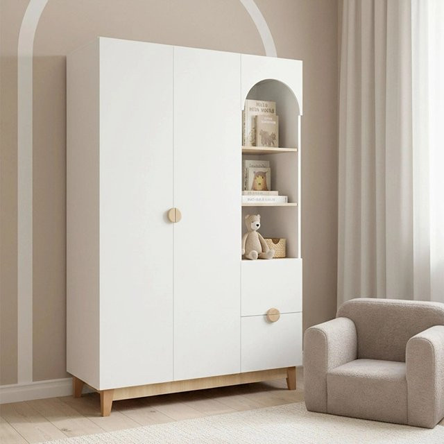 Bessagi Kids Kinderkleiderschrank Enny Weiß/Buche mit Soft-Close-Türen und integrierten Schubladen B/T/H: 120 x 54 x 180 cm - Bild 1